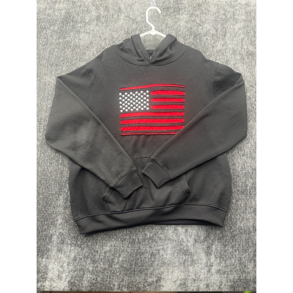 American Legends Authentic Hoodie Mens 2XL Black United States Flag Fleece Lined